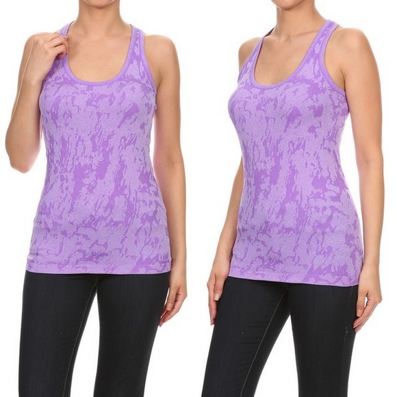 Purple Seamless Fitness Yoga Jacquard Tank Top - Picture 2 of 3